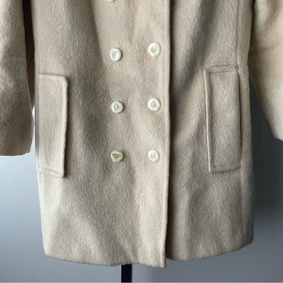 Vintage Surrey Classics Mohair Cotton Cream Pea Coat Double Breasted Size S/M - Picture 5 of 16
